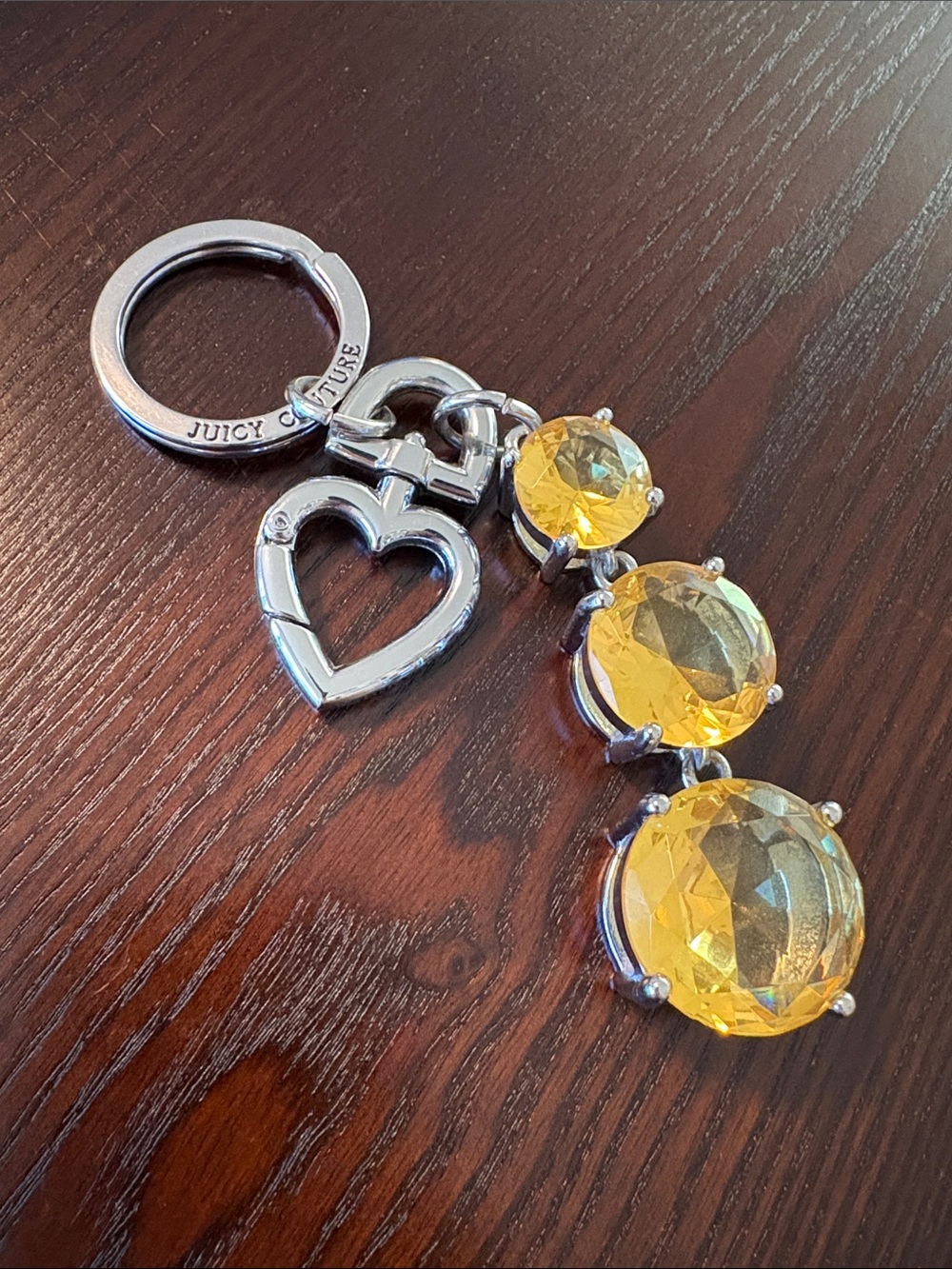 Juicy Couture Silver Heart Keyring with Yellow Gemstones